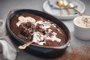 self saucing chocolate pudding with cream