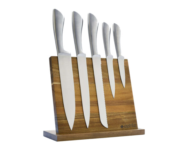 6 piece acacia wood magnetic knife block